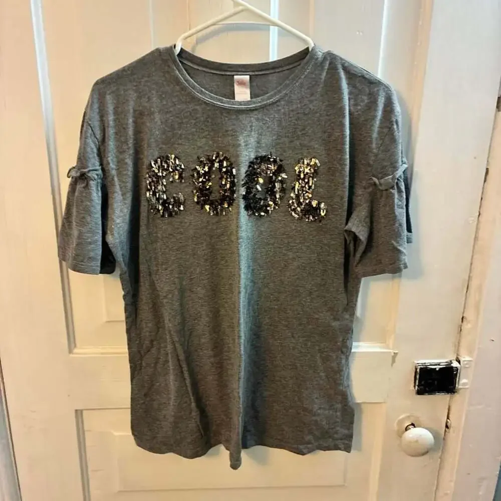 Justice Cool Sequin Embellished Gray T-Shirt